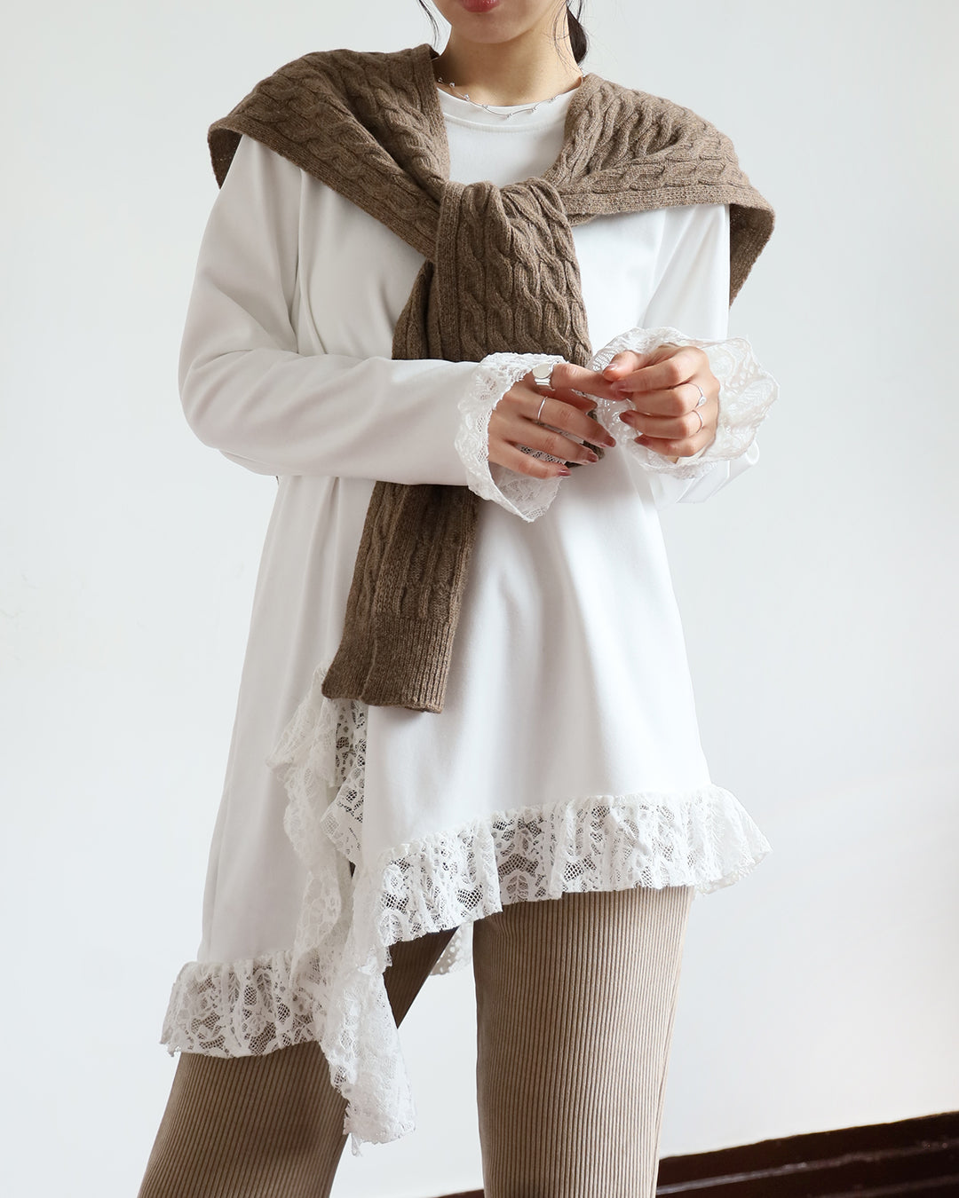 Asymmetric Lace Trim Top