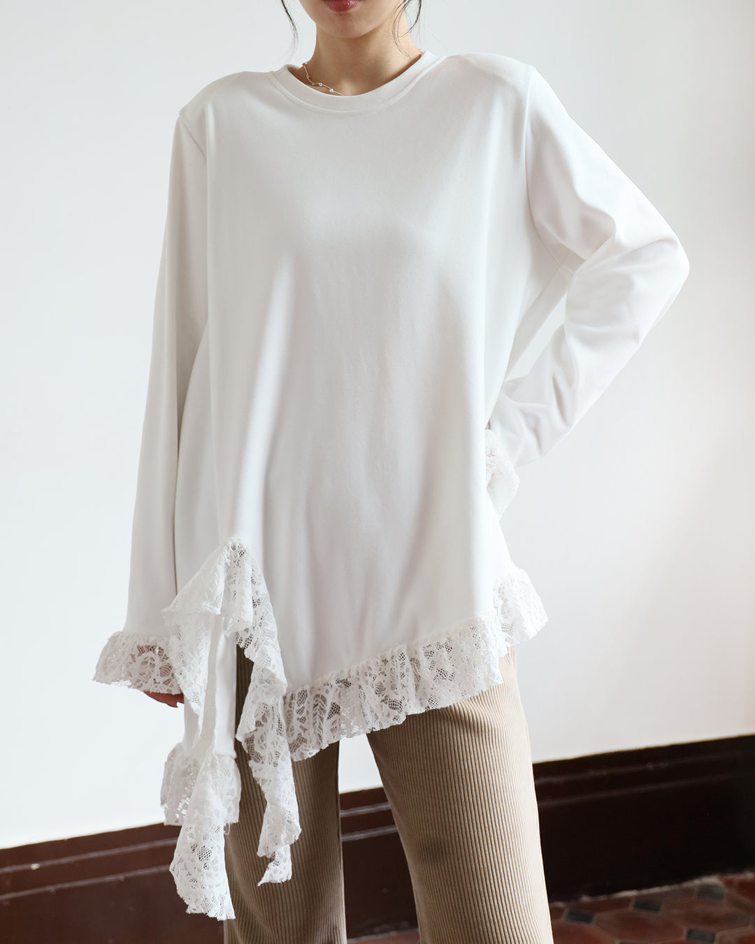 Asymmetric Lace Trim Top