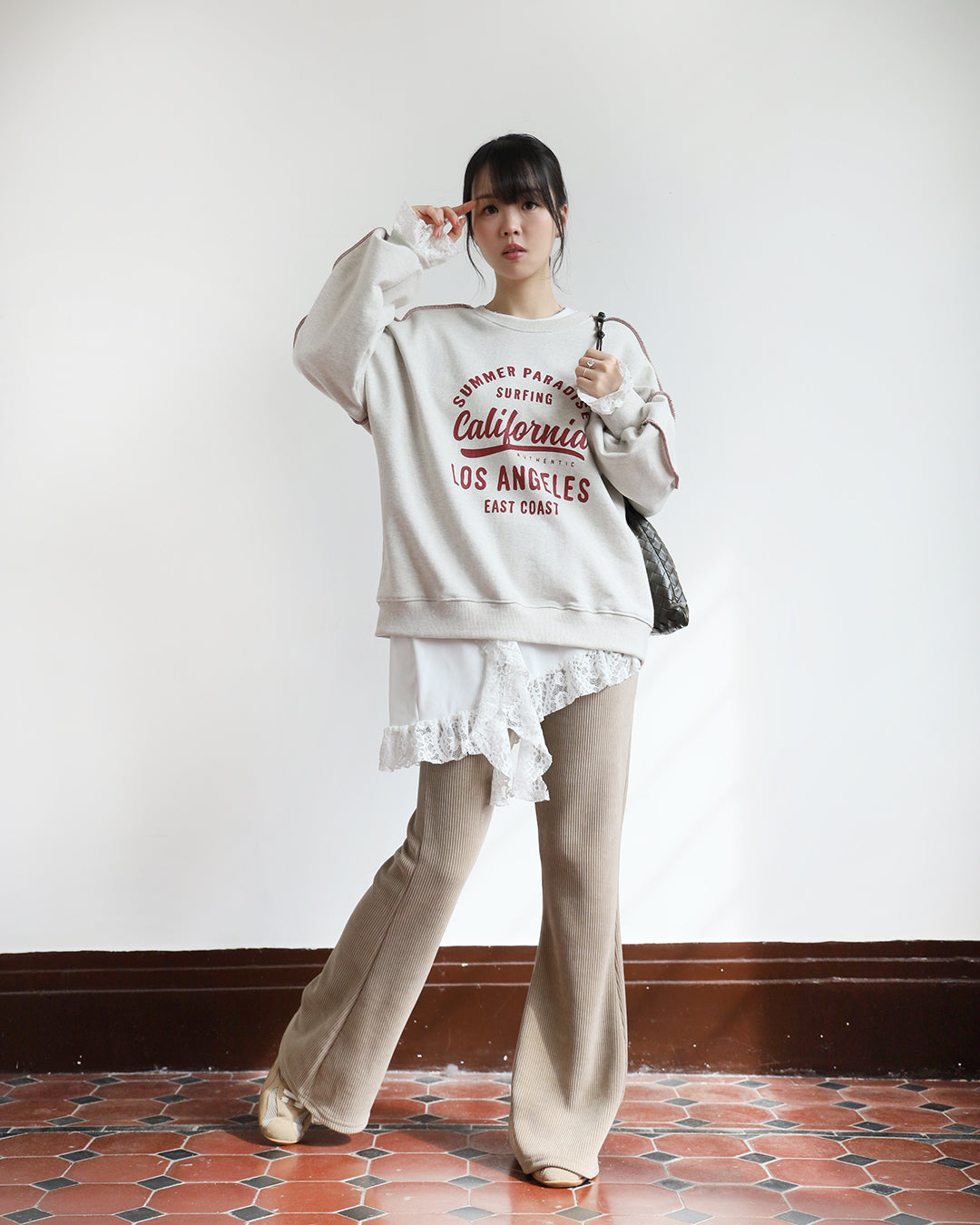 Asymmetric Lace Trim Top