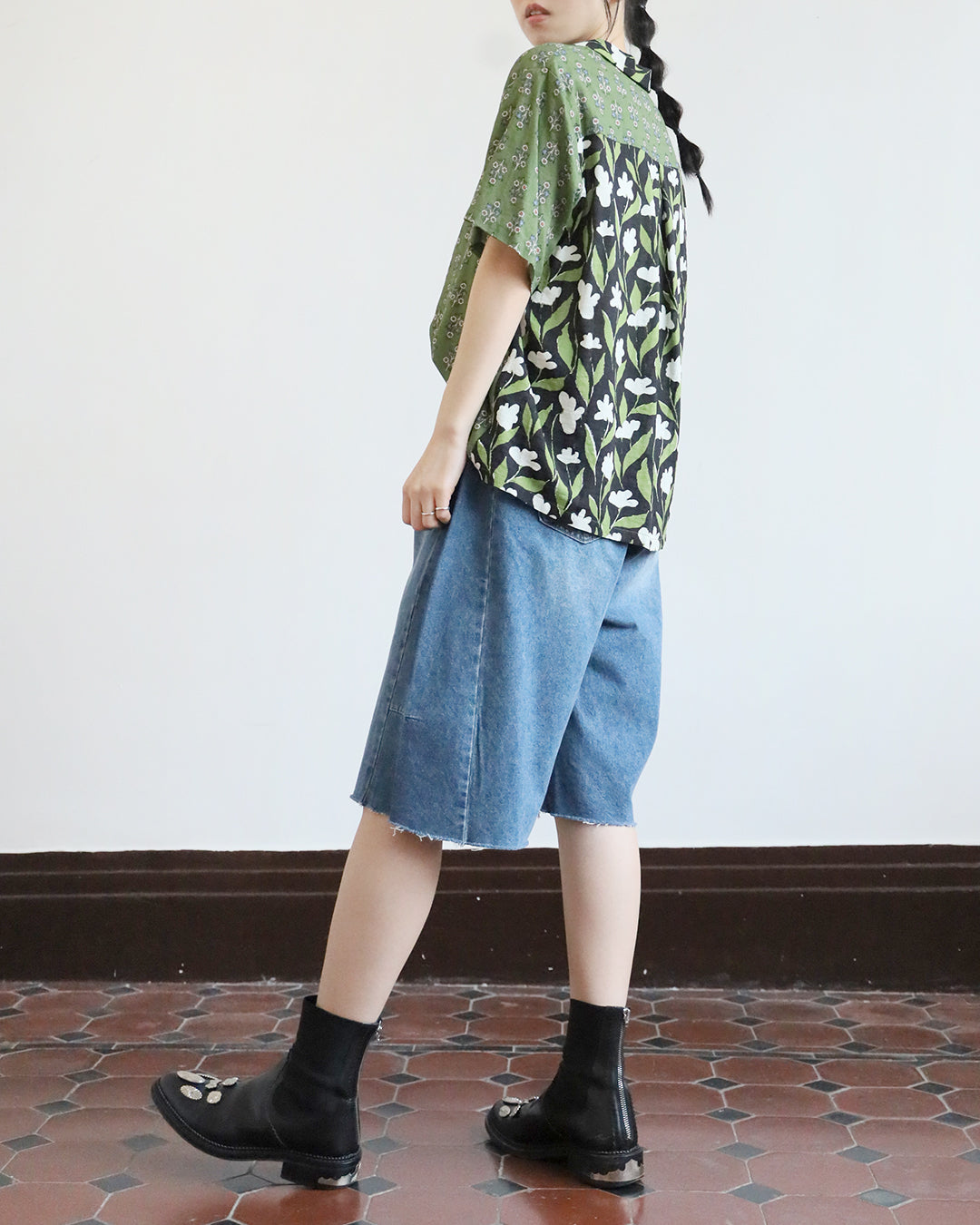 Mix Fabric Revere Collar Shirt