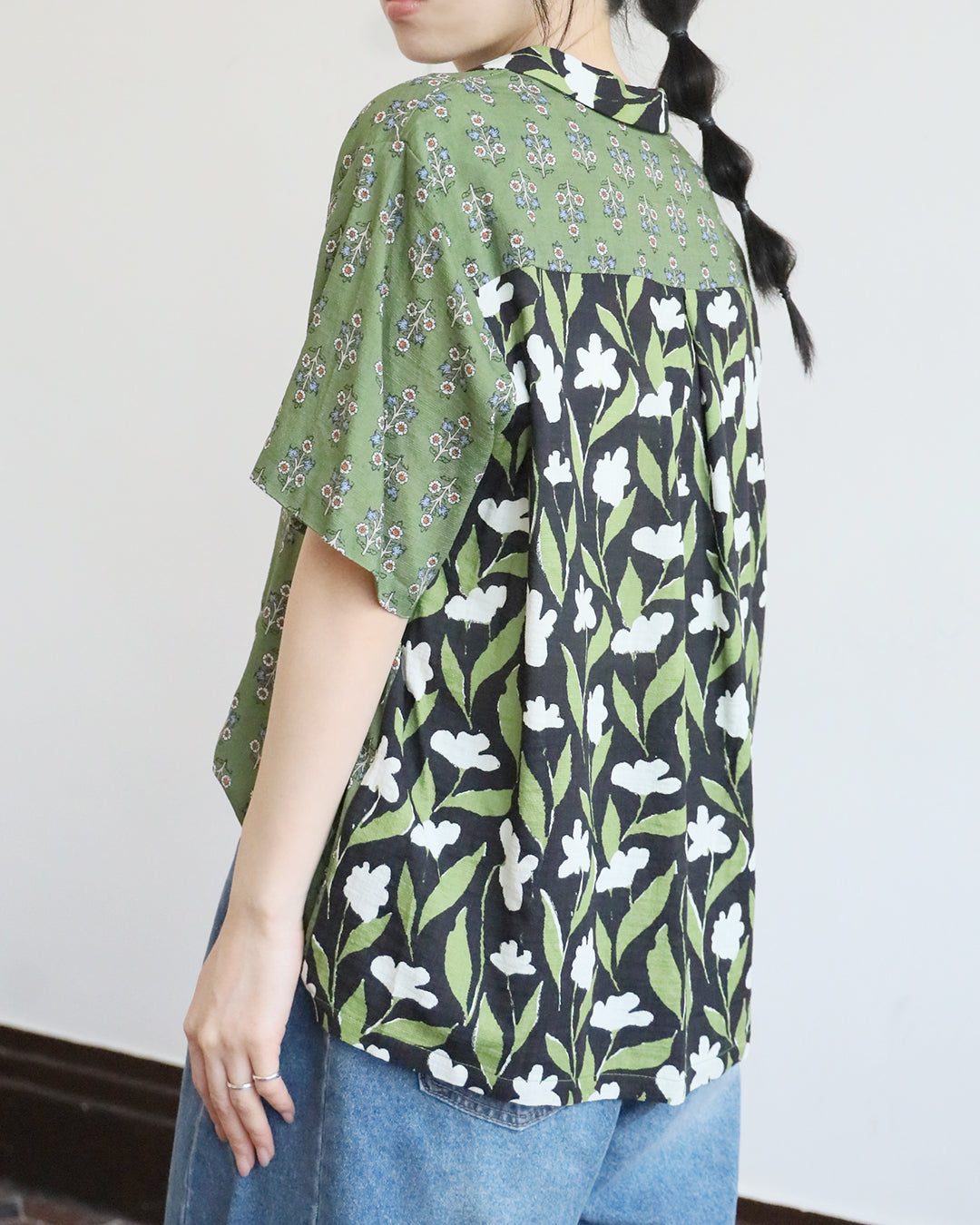Mix Fabric Revere Collar Shirt