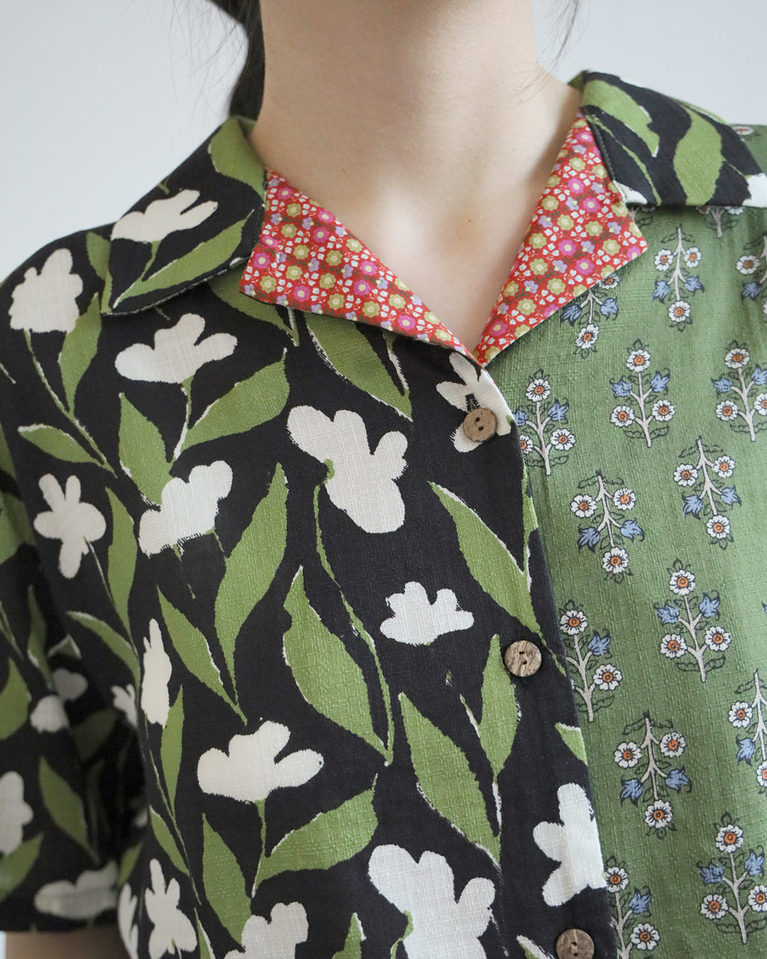 Mix Fabric Revere Collar Shirt