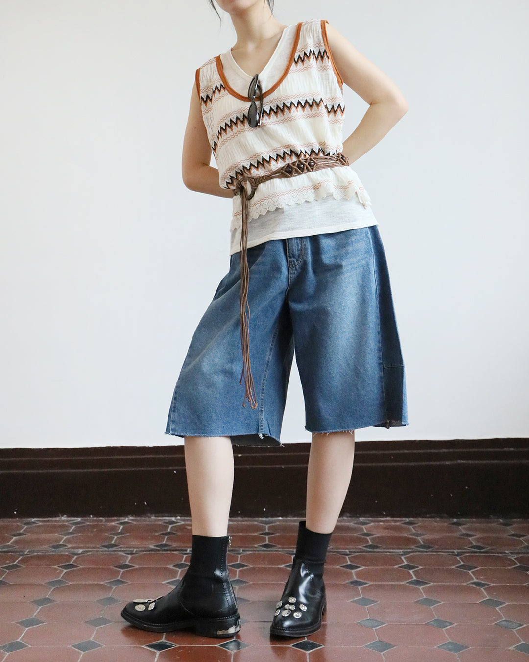 Ethnic Pattern Vest w/ Belt