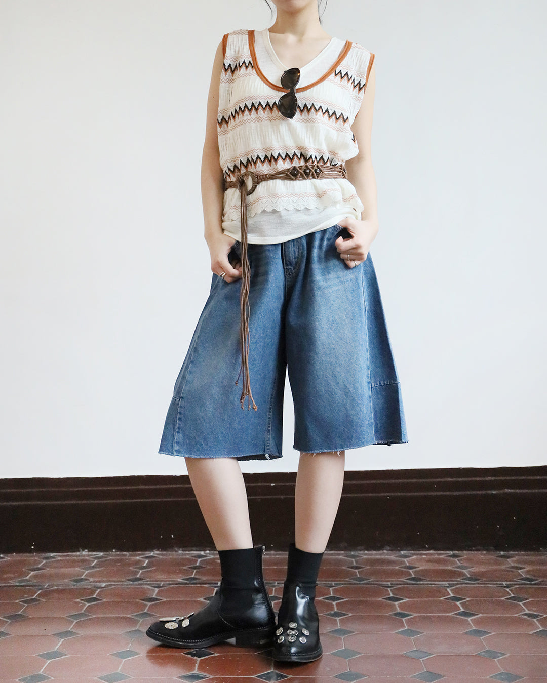 Ethnic Pattern Vest w/ Belt