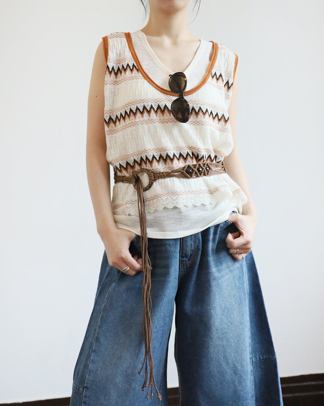 Ethnic Pattern Vest w/ Belt