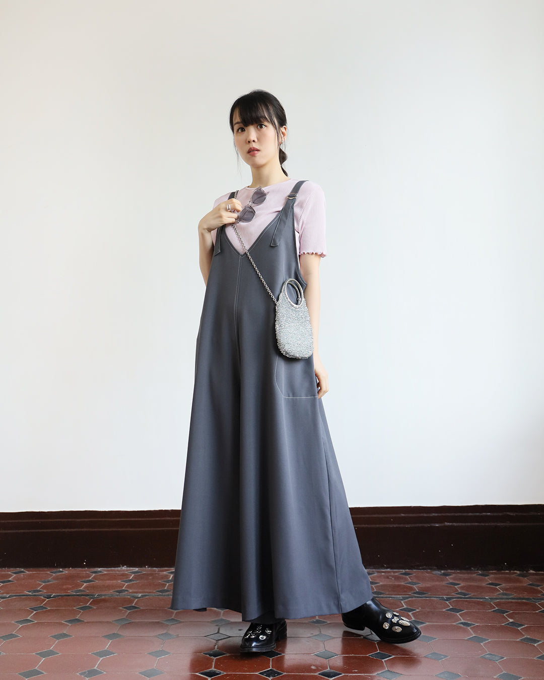 V-neck Wide Leg Jumpsuit (2 color)
