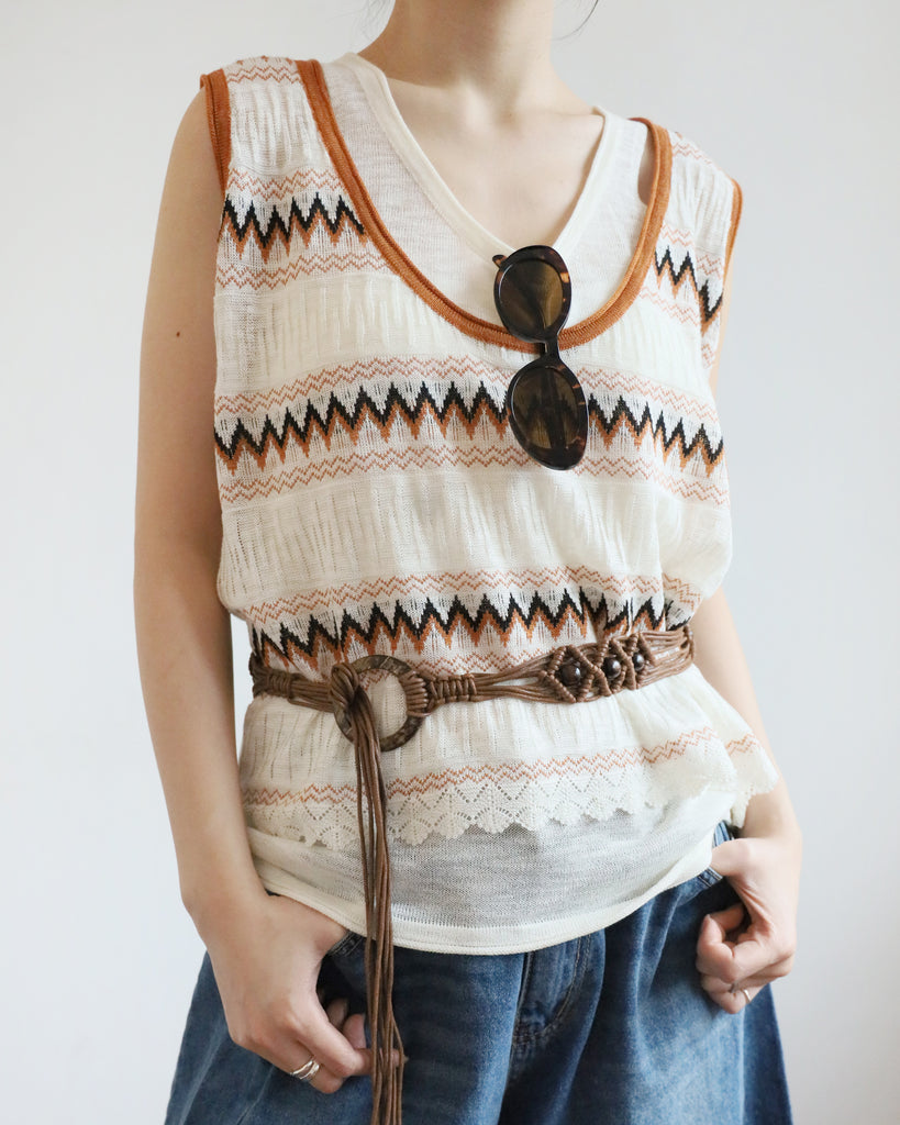 Ethnic Pattern Vest w/ Belt