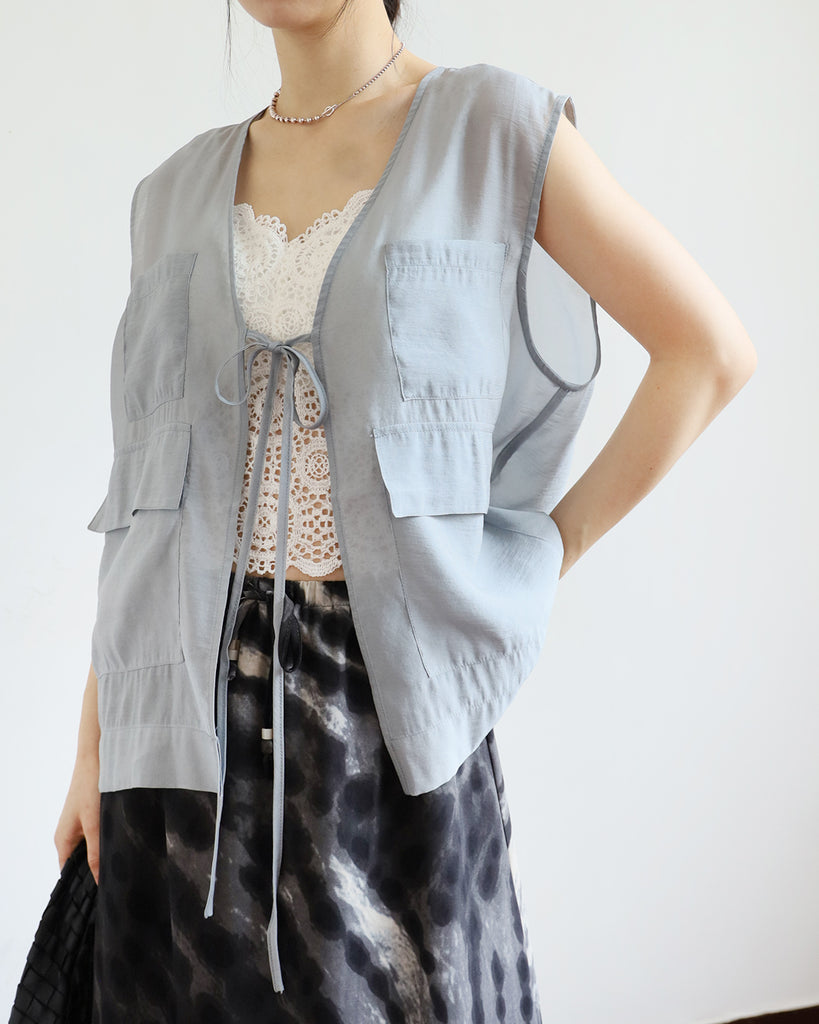 Sheer Mesh Multi-Pocket Vest Jacket