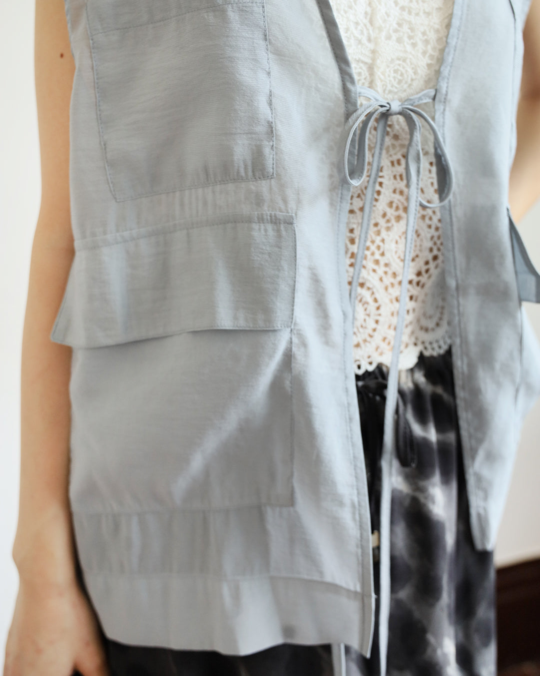 Sheer Mesh Multi-Pocket Vest Jacket
