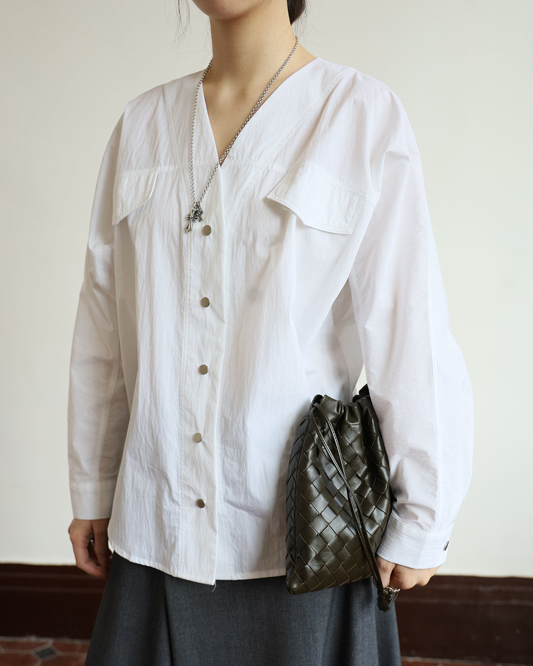 Collarless Shirt Jacket (2 color)