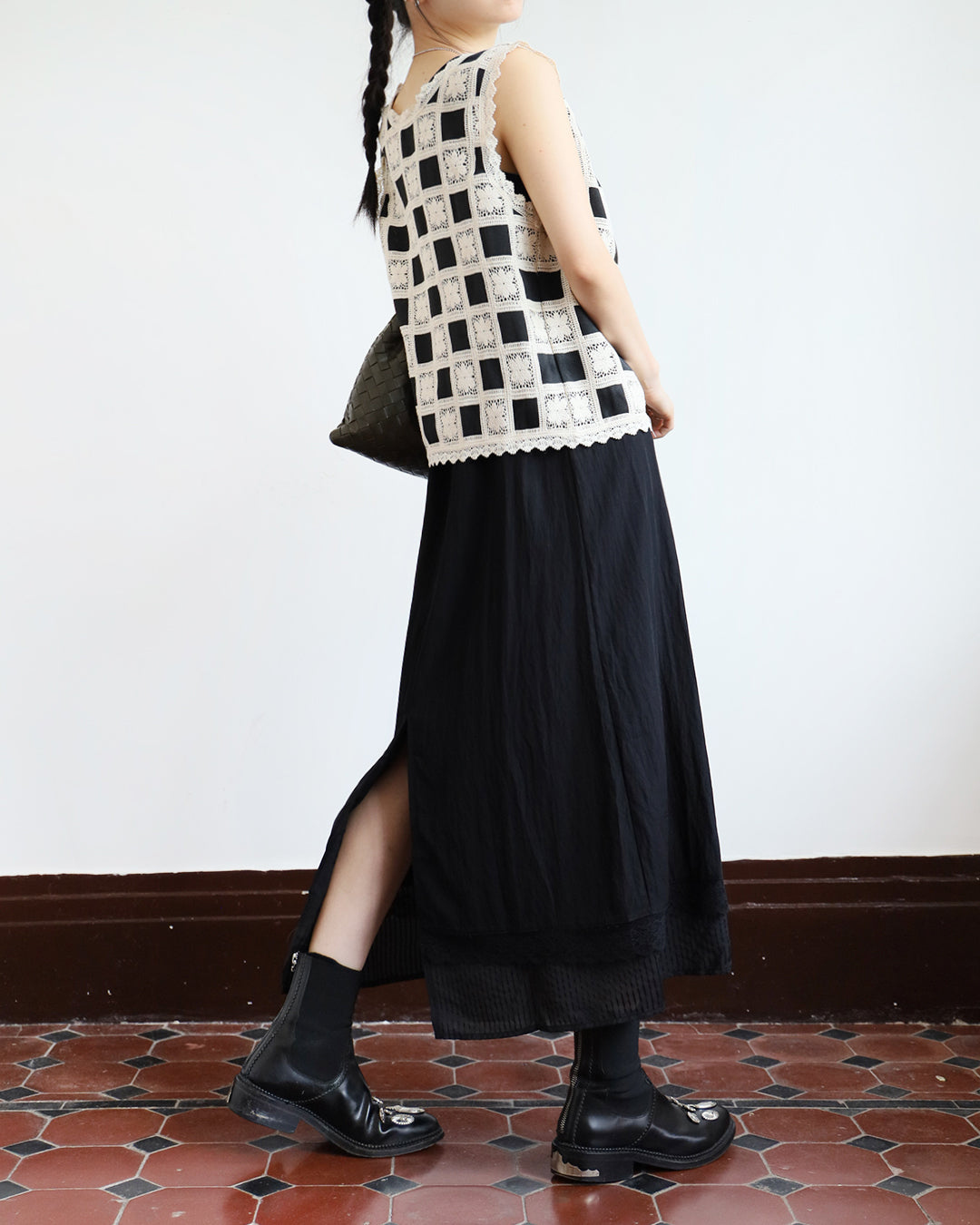 Chiffon-Spliced Lace Trim Tank Dress