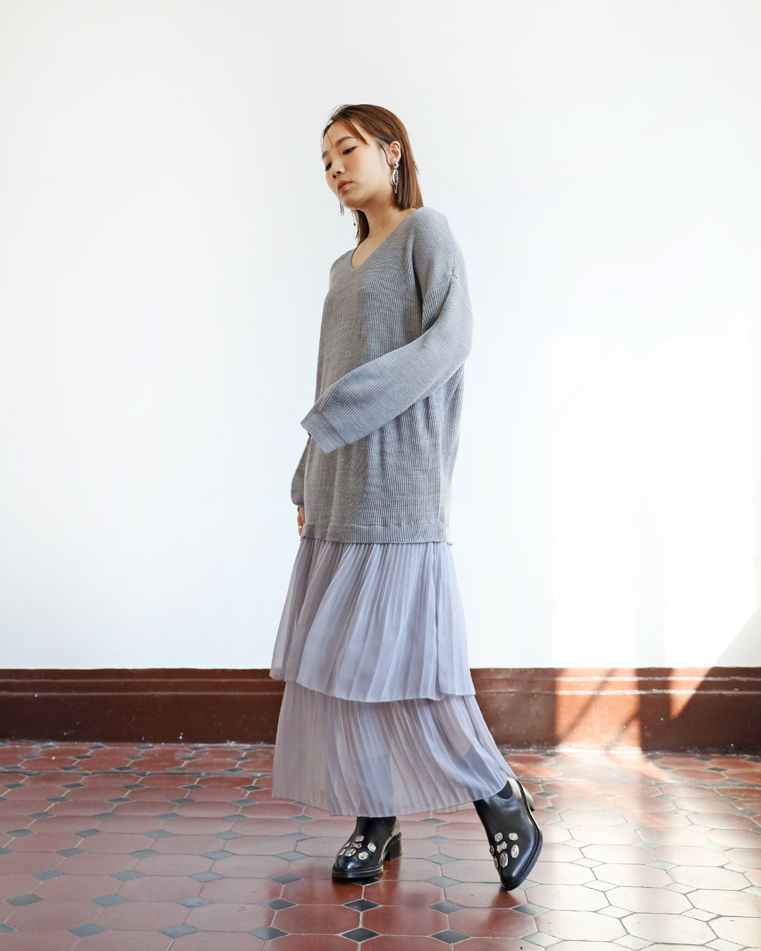 Pleated Layer knitted Dress (3-color)