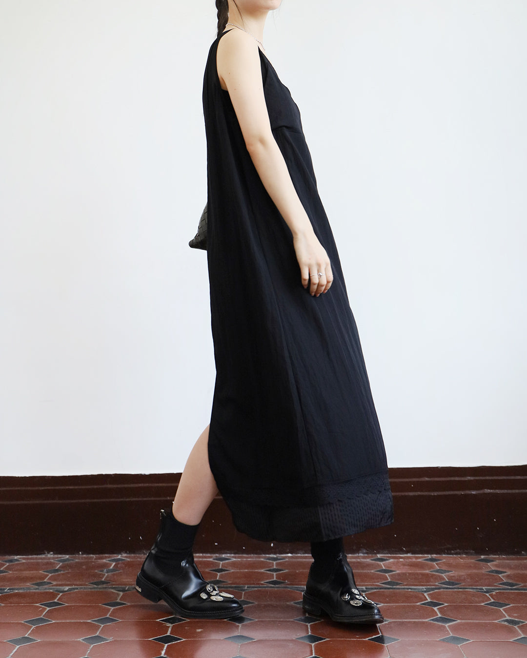 Chiffon-Spliced Lace Trim Tank Dress