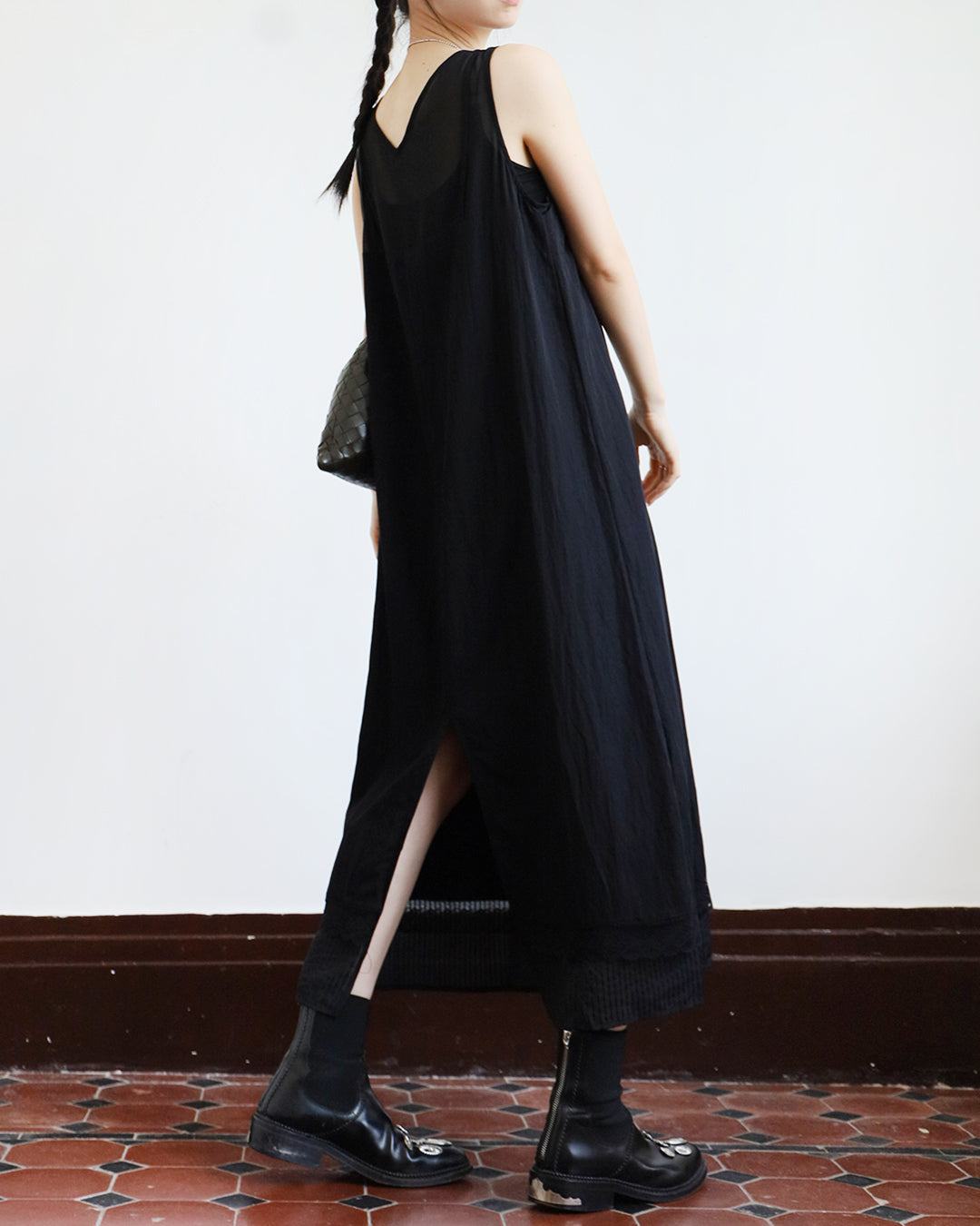 Chiffon-Spliced Lace Trim Tank Dress