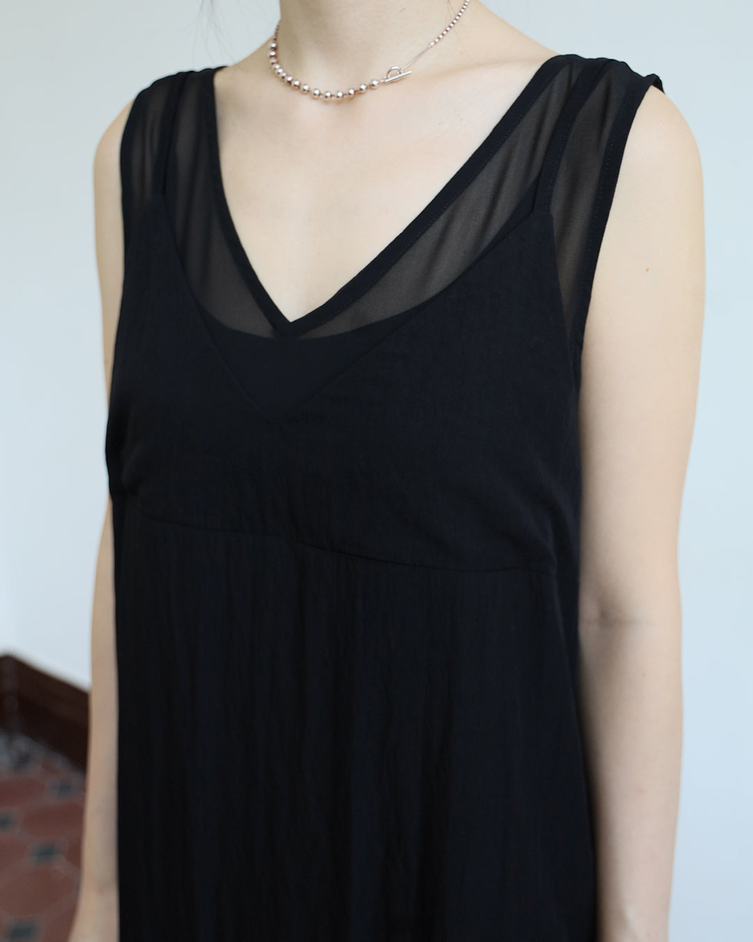 Chiffon-Spliced Lace Trim Tank Dress