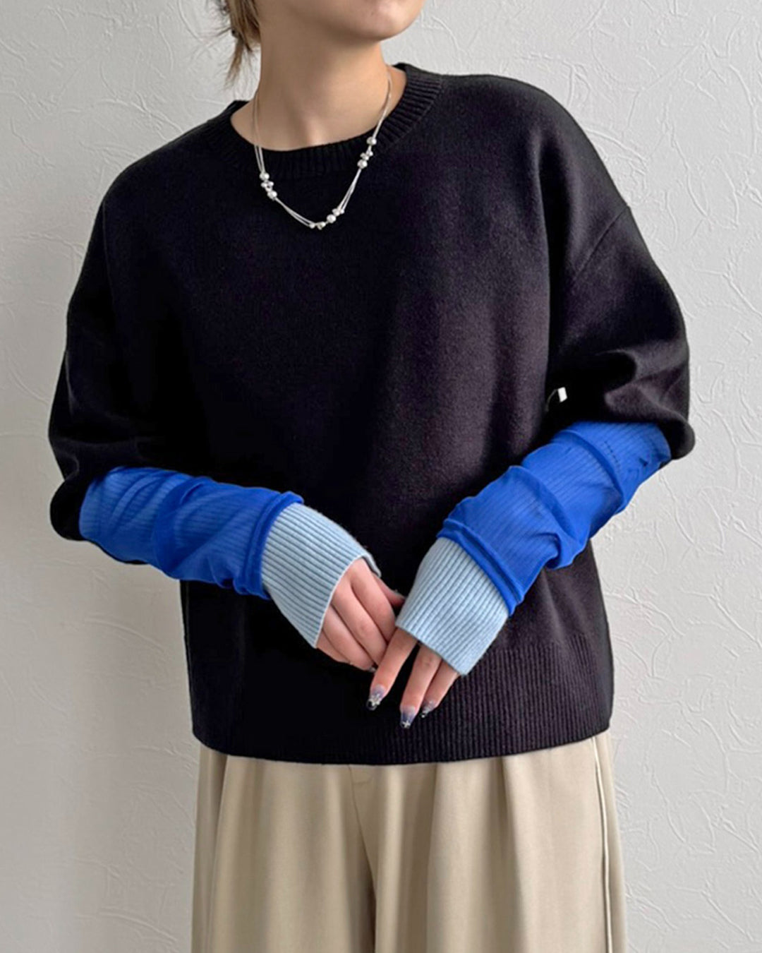 Japan Brand - Contrast Cuff Knit Top (2 Colors)