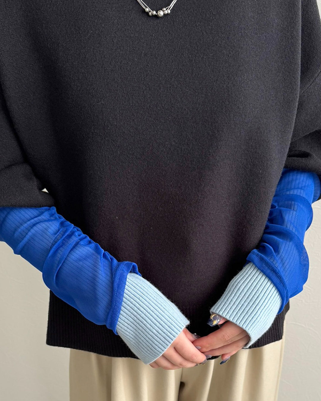 Japan Brand - Contrast Cuff Knit Top (2 Colors)