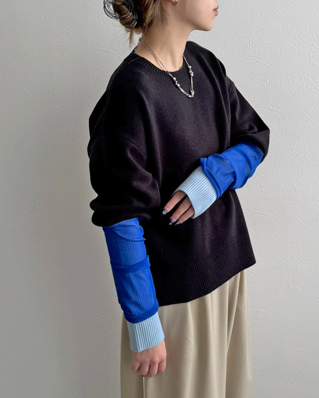 Japan Brand - Contrast Cuff Knit Top (2 Colors)