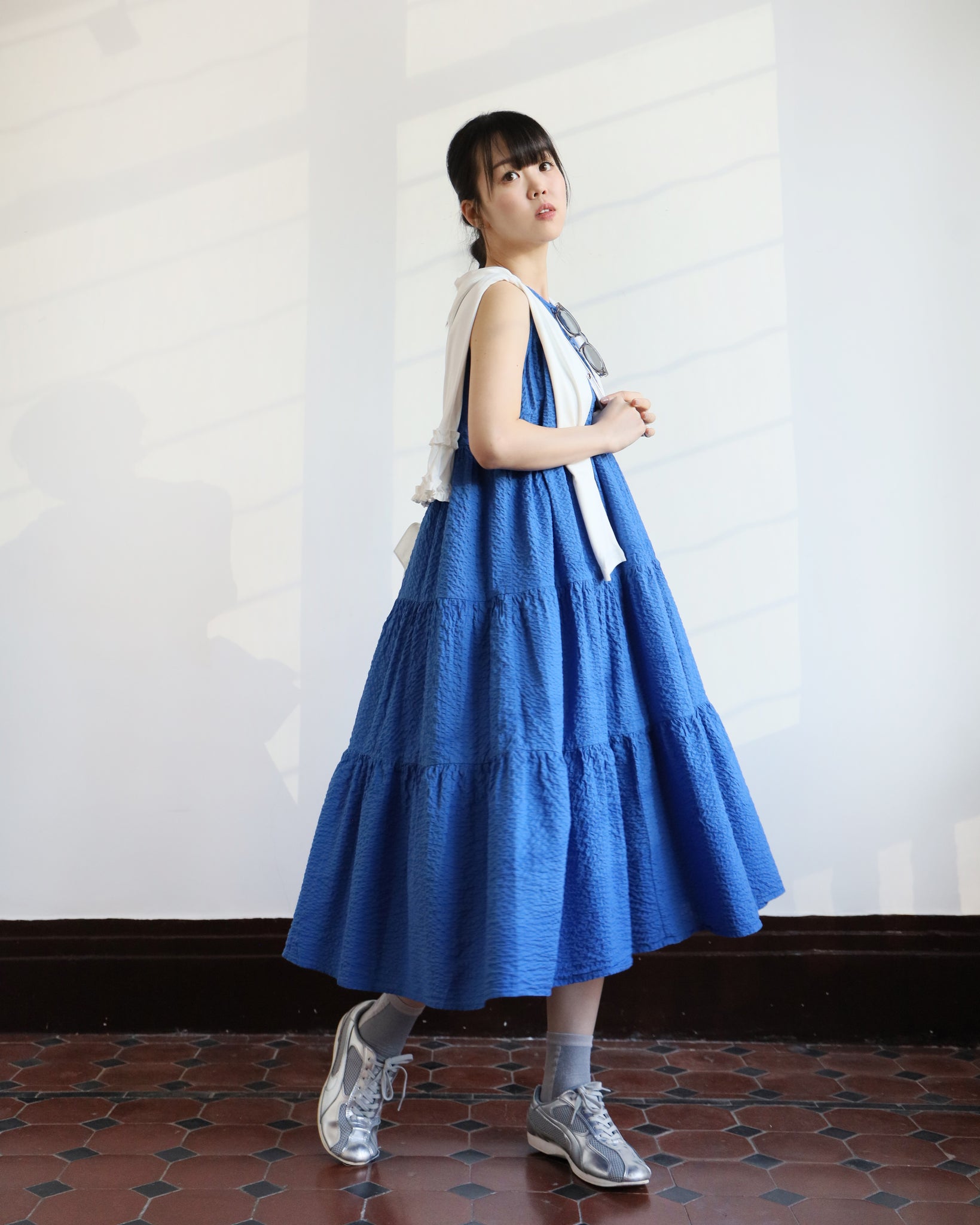 Japan Brand-Crinkle Fabric Tiered Dress