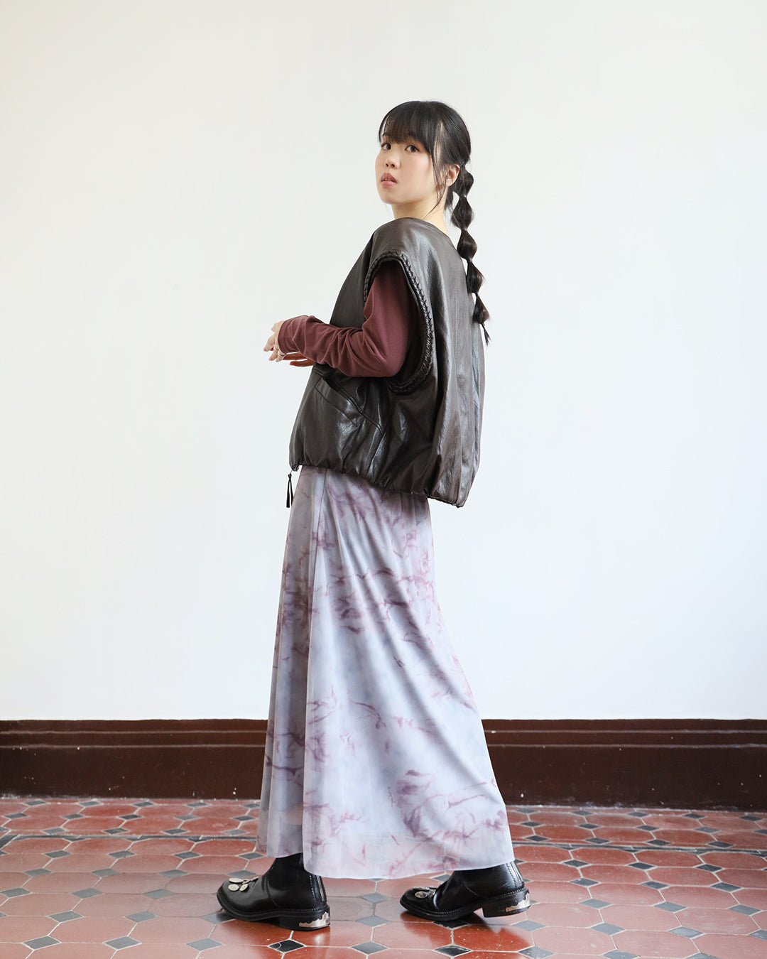 Braid Trim Faux Leather Vest (2 color)