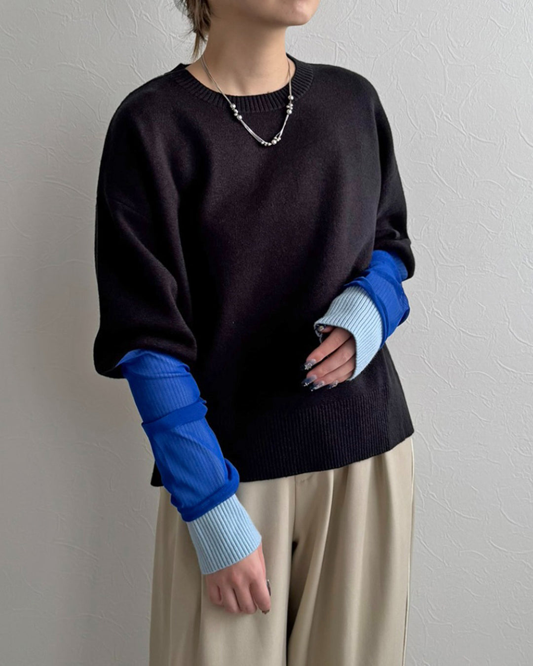 Japan Brand - Contrast Cuff Knit Top (2 Colors)