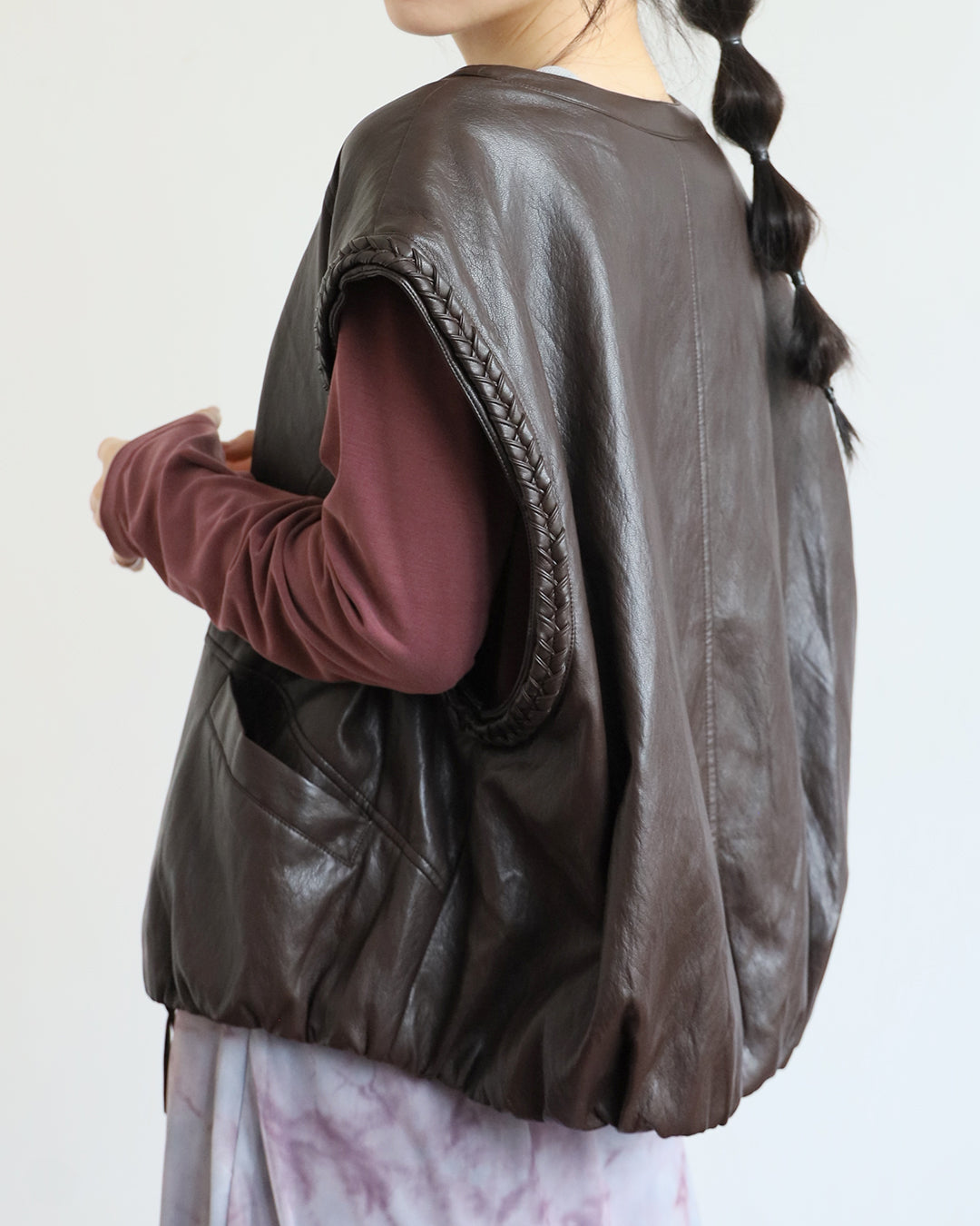 Braid Trim Faux Leather Vest (2 color)