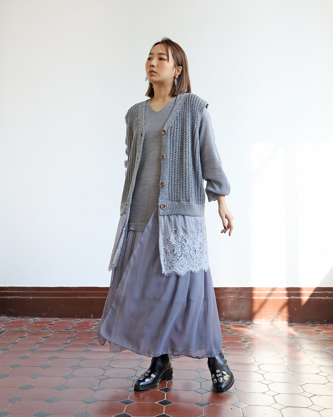 Pleated Layer knitted Dress (3-color)