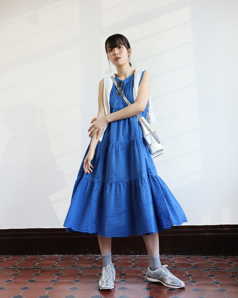 Japan Brand-Crinkle Fabric Tiered Dress