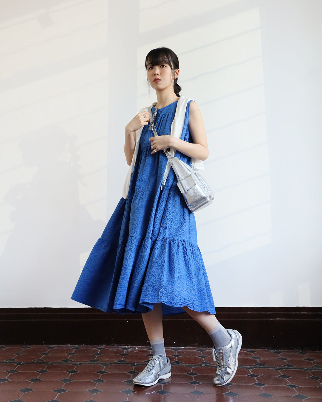 Japan Brand-Crinkle Fabric Tiered Dress
