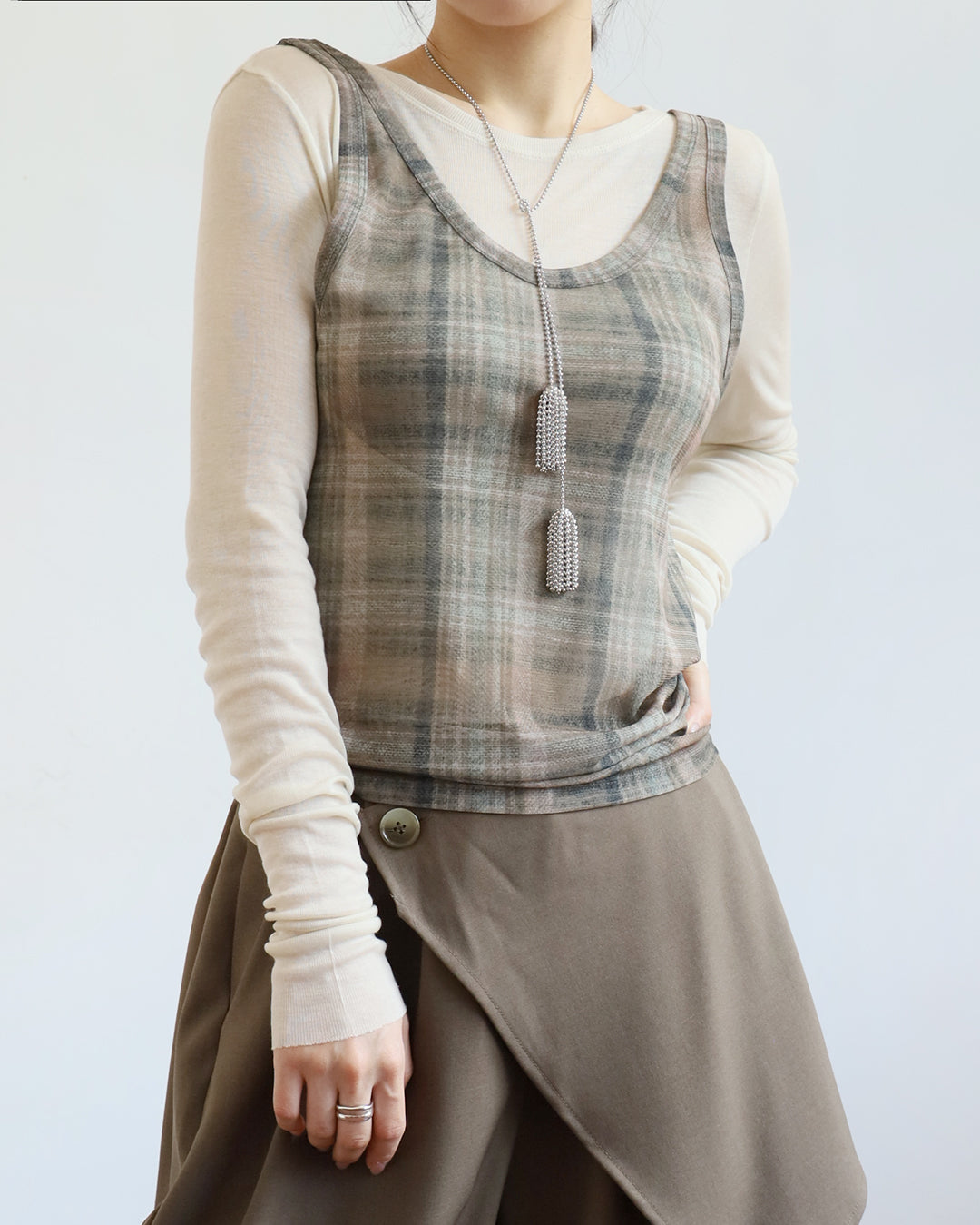 Basic Top + Checker Mesh Vest (Set) (3 color)
