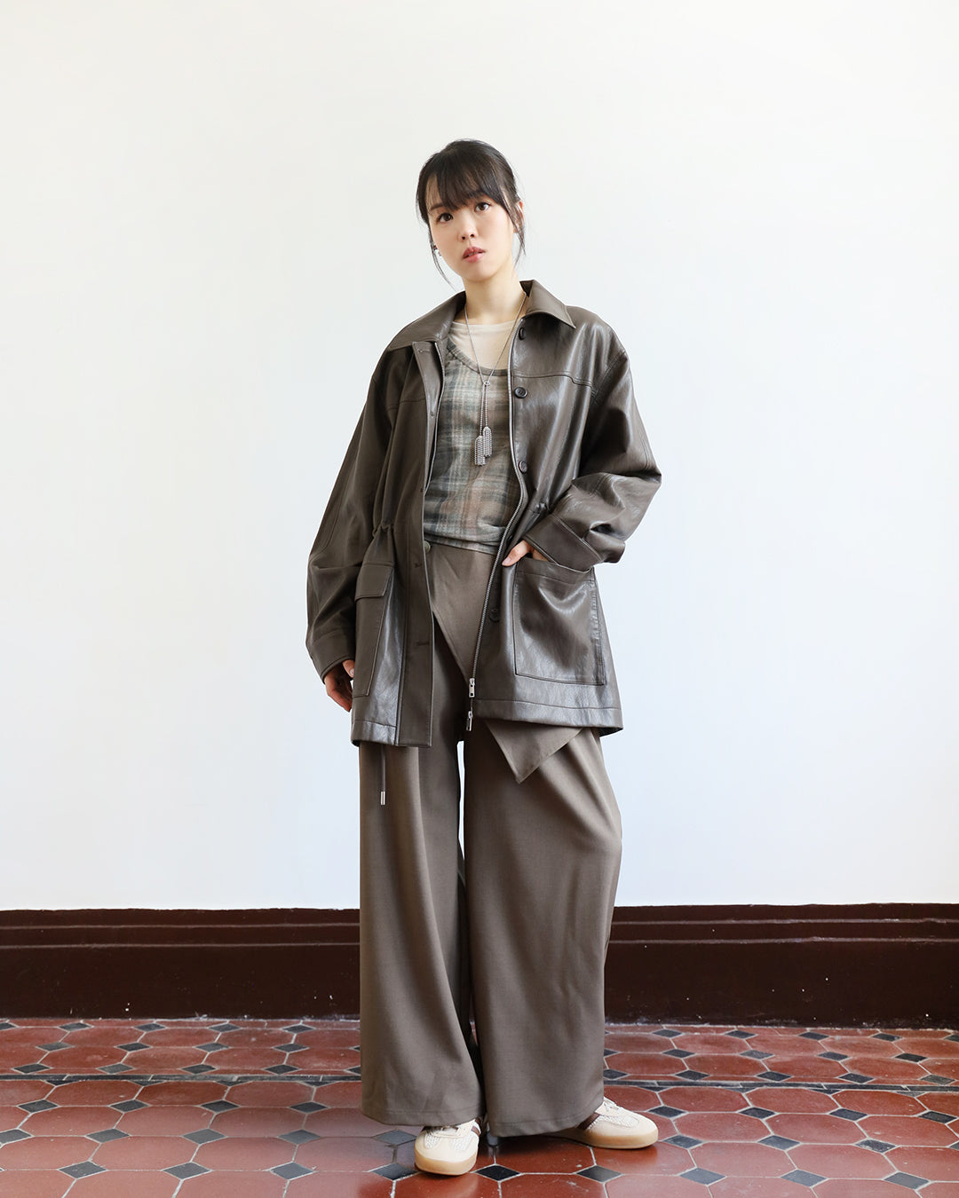 Faux Leather Drawstring Jacket (2 color)