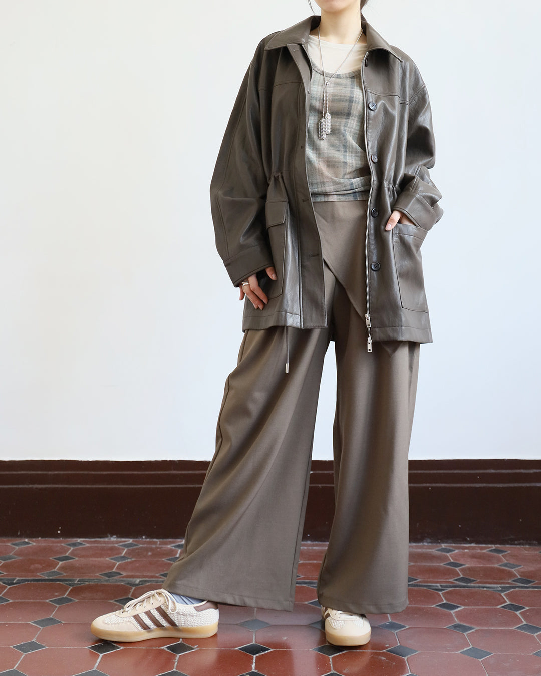 Faux Leather Drawstring Jacket (2 color)