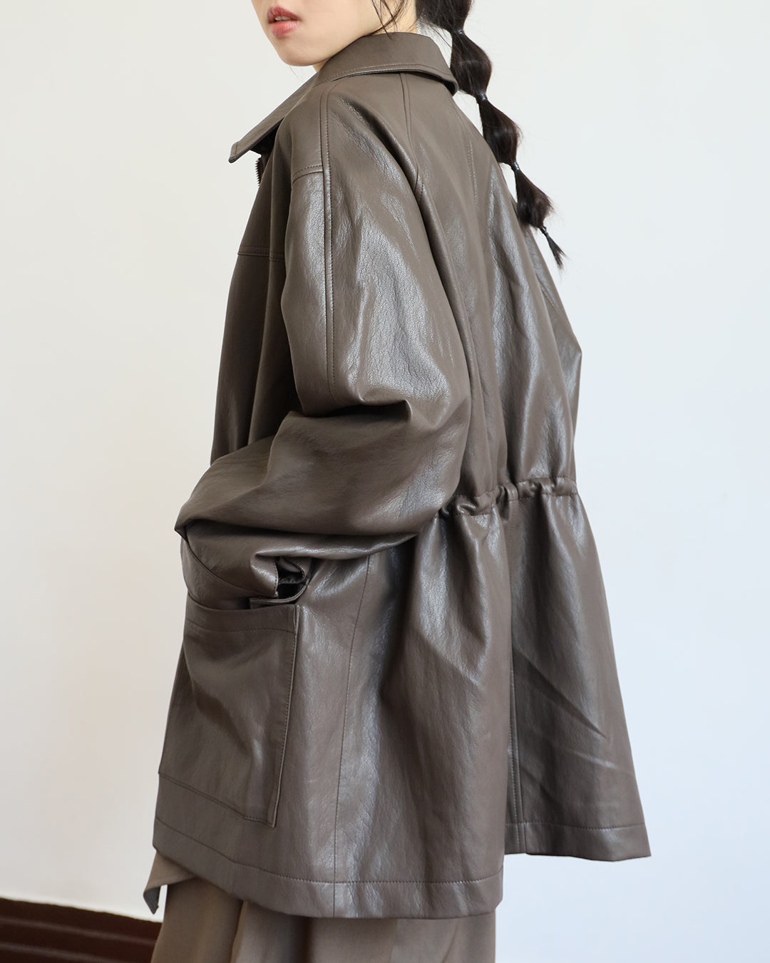 Faux Leather Drawstring Jacket (2 color)