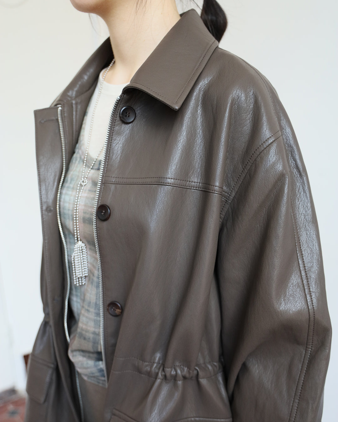 Faux Leather Drawstring Jacket (2 color)