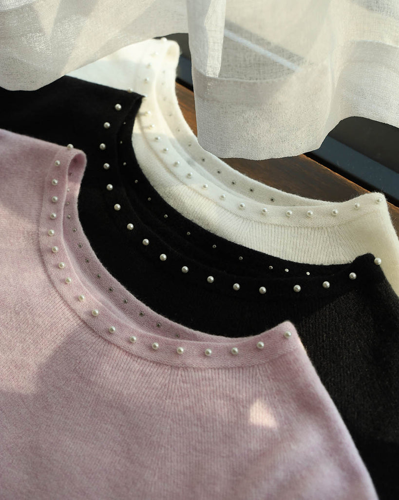 Pearls Collar Knit Top （3 color)