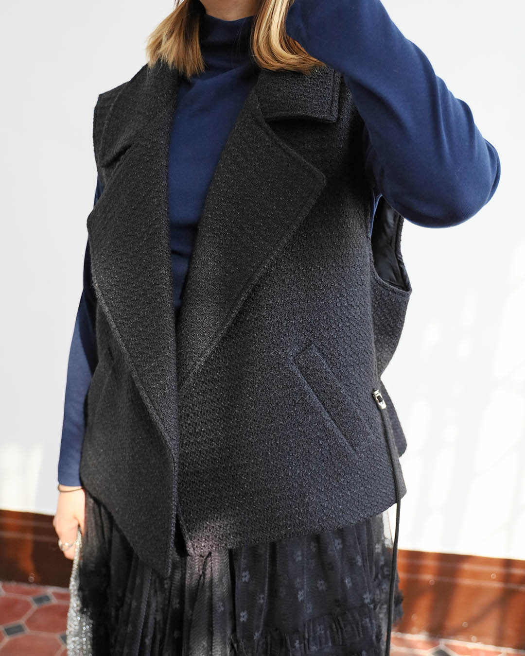 Tweed Drawstring Back Vest (2 color)