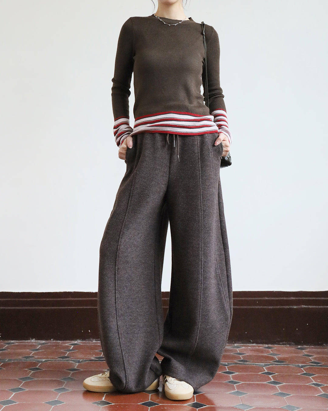 Wool-Blended Barrel Leg Pants (3 colors | Size S-XL)