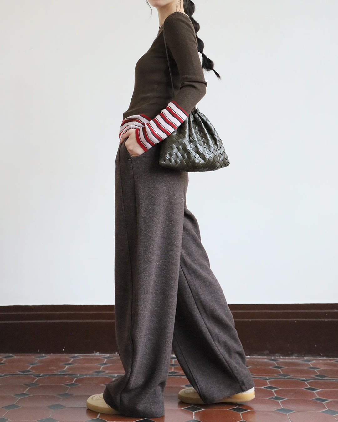 Wool-Blended Barrel Leg Pants (3 colors | Size S-XL)