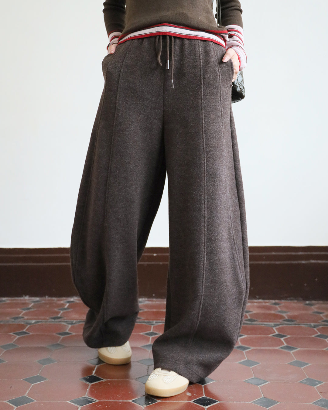 Wool-Blended Barrel Leg Pants (3 colors | Size S-XL)