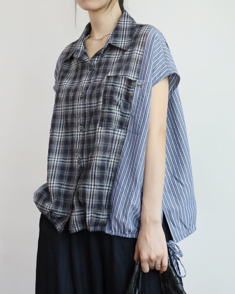 Stripe & Checker Drawstring Top