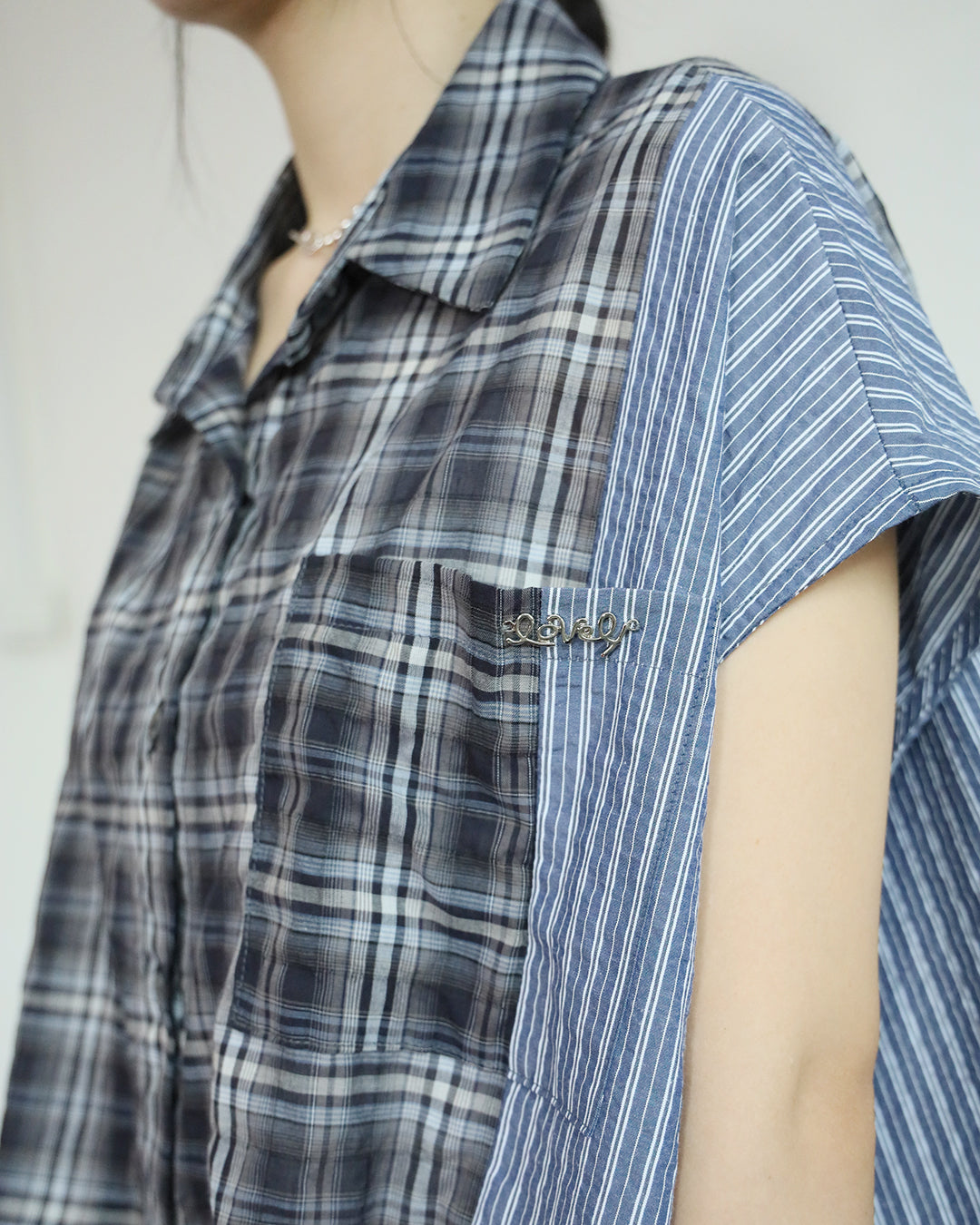 Stripe & Checker Drawstring Top