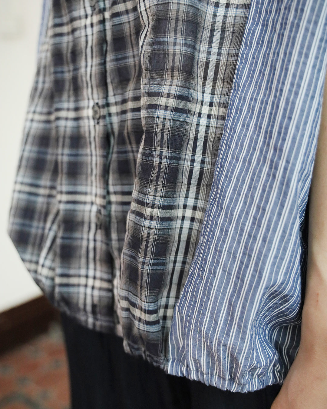 Stripe & Checker Drawstring Top