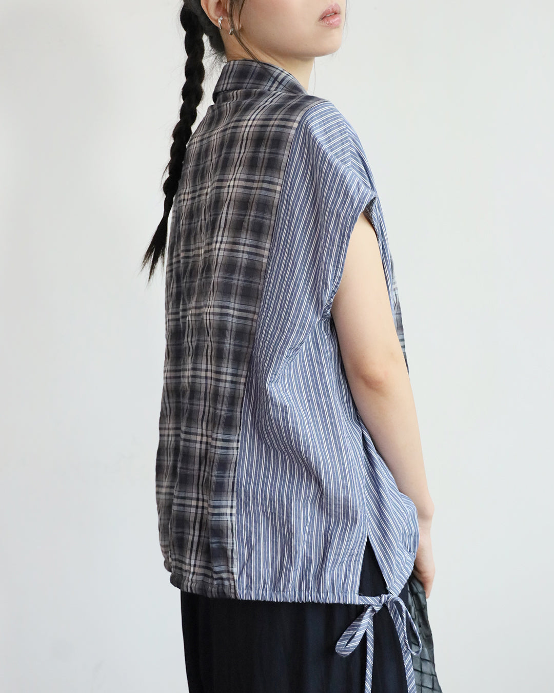 Stripe & Checker Drawstring Top