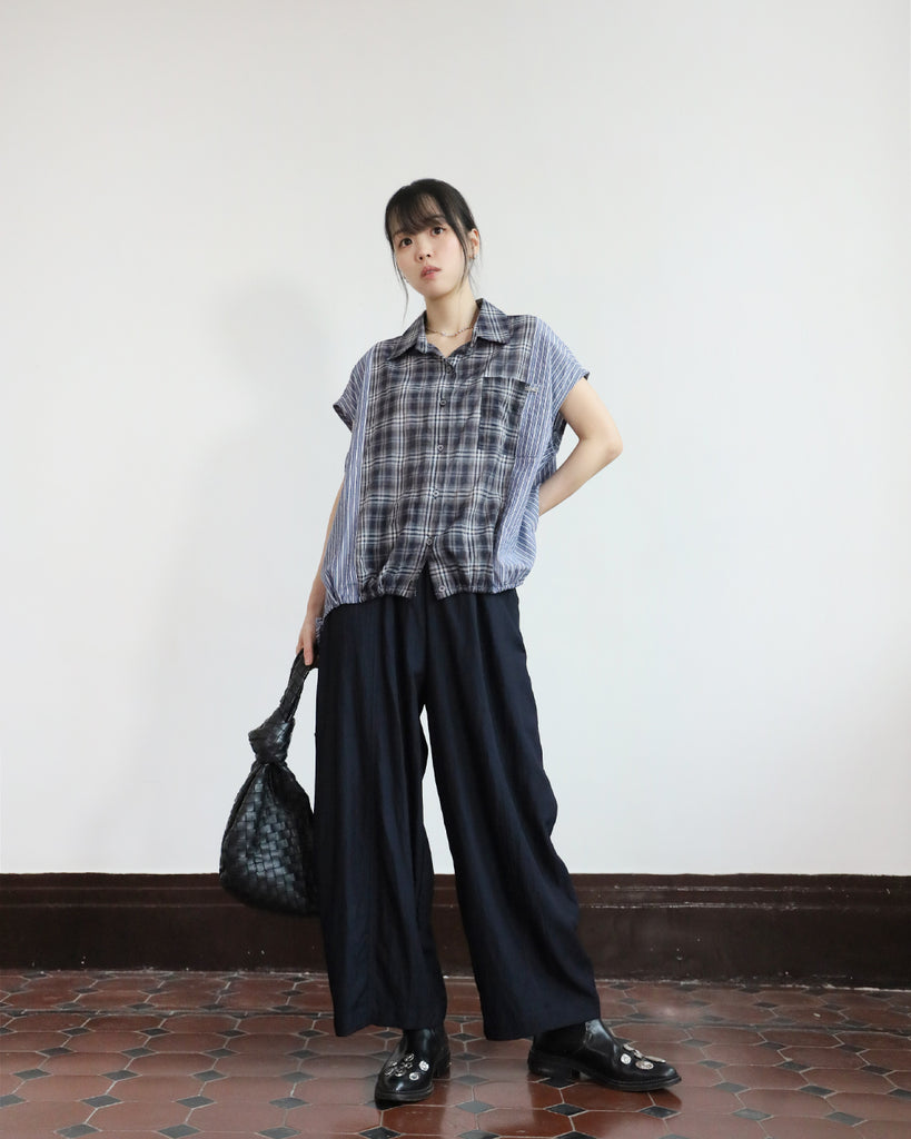 Stripe & Checker Drawstring Top