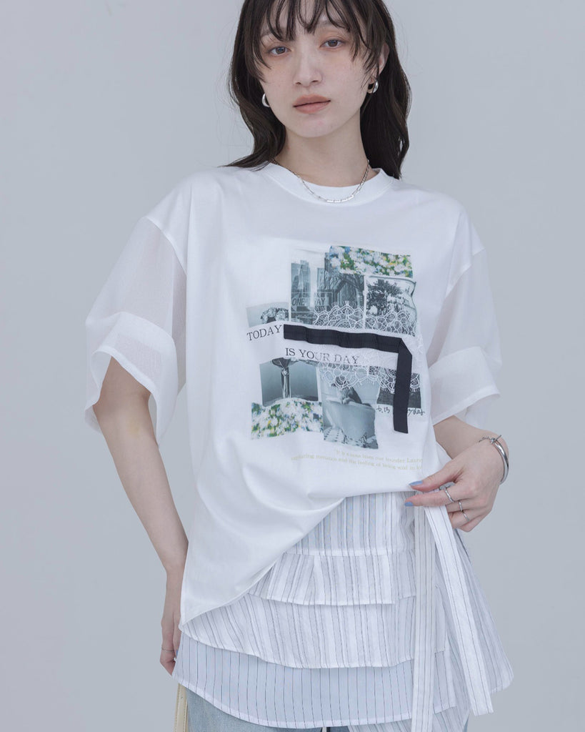 Japan Brand - Photo Colleage Print Mesh Sleeve T-Shirt (2 colors)