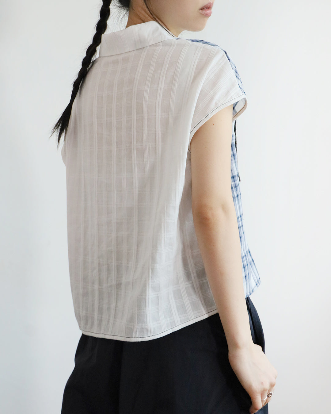 Mix Fabric Checker Shirt (2 Colors)