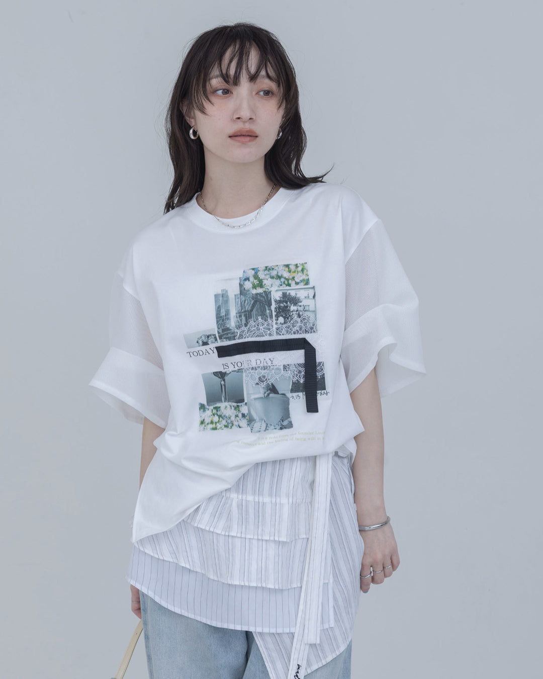 Japan Brand - Photo Colleage Print Mesh Sleeve T-Shirt (2 colors)