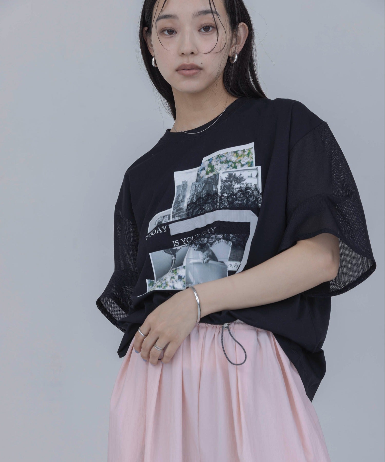 Japan Brand - Photo Colleage Print Mesh Sleeve T-Shirt (2 colors)