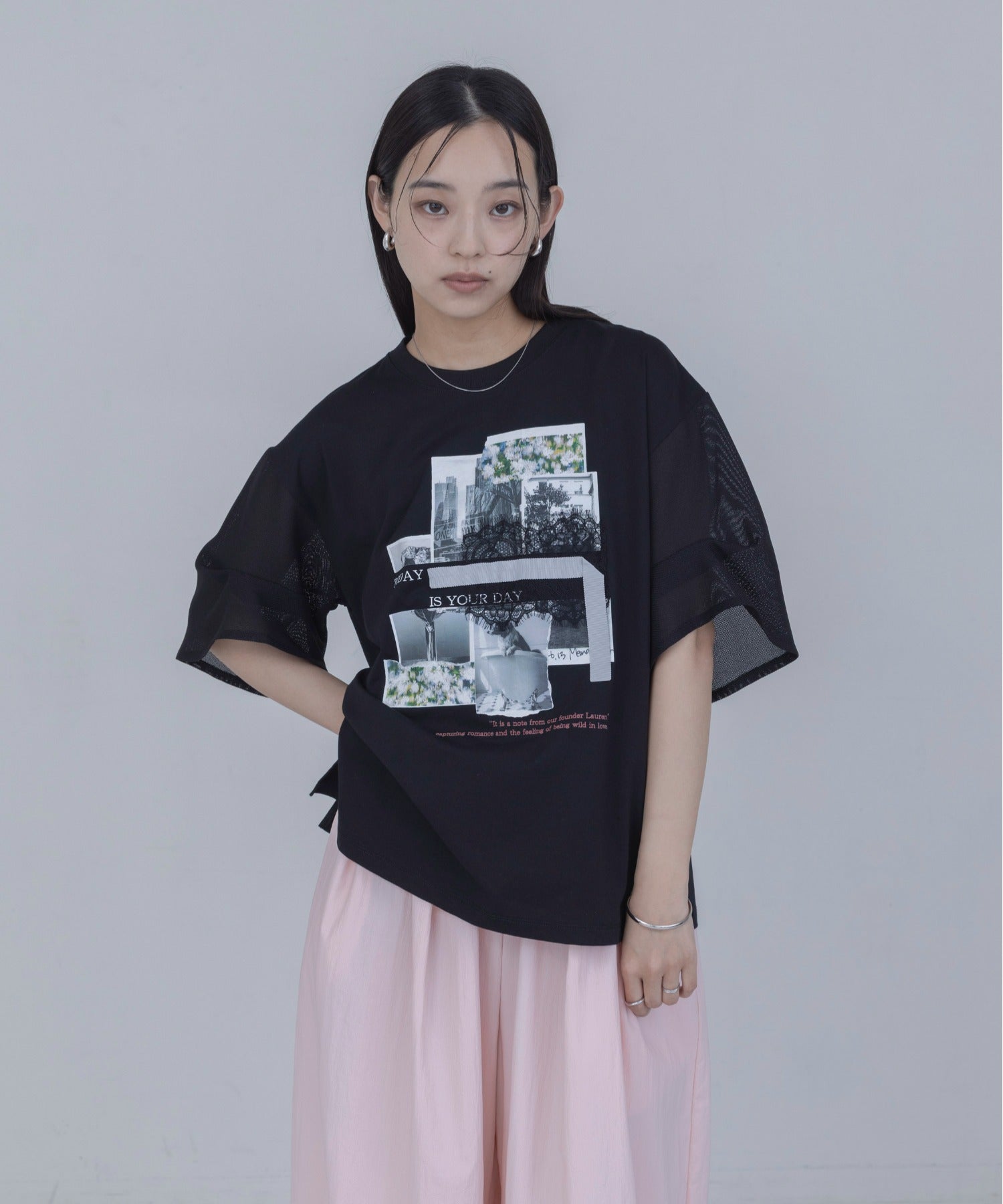 Japan Brand - Photo Colleage Print Mesh Sleeve T-Shirt (2 colors)