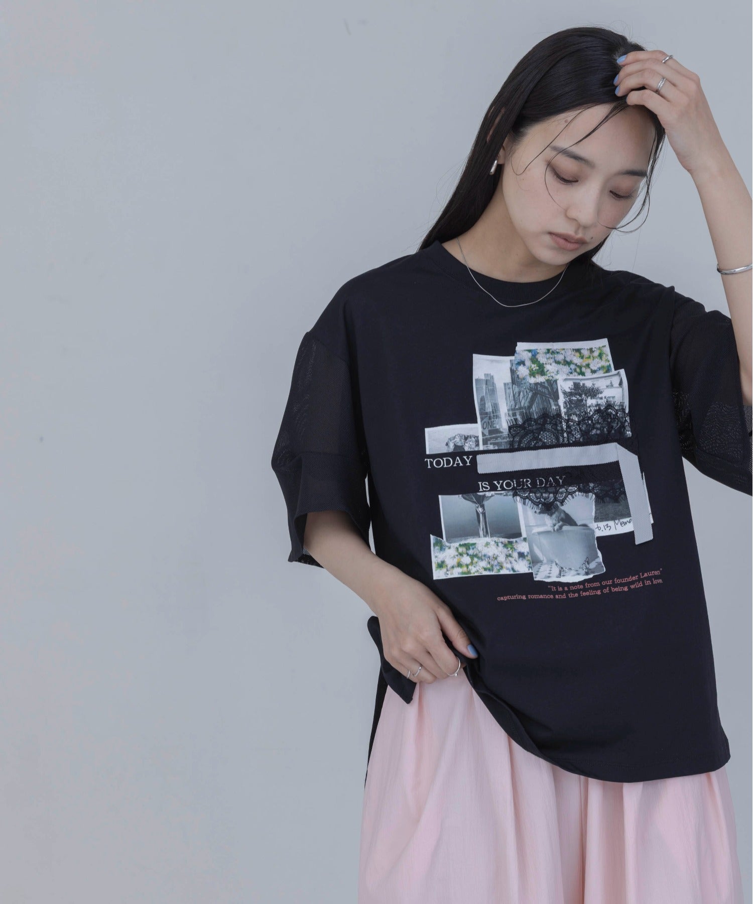 Japan Brand - Photo Colleage Print Mesh Sleeve T-Shirt (2 colors)